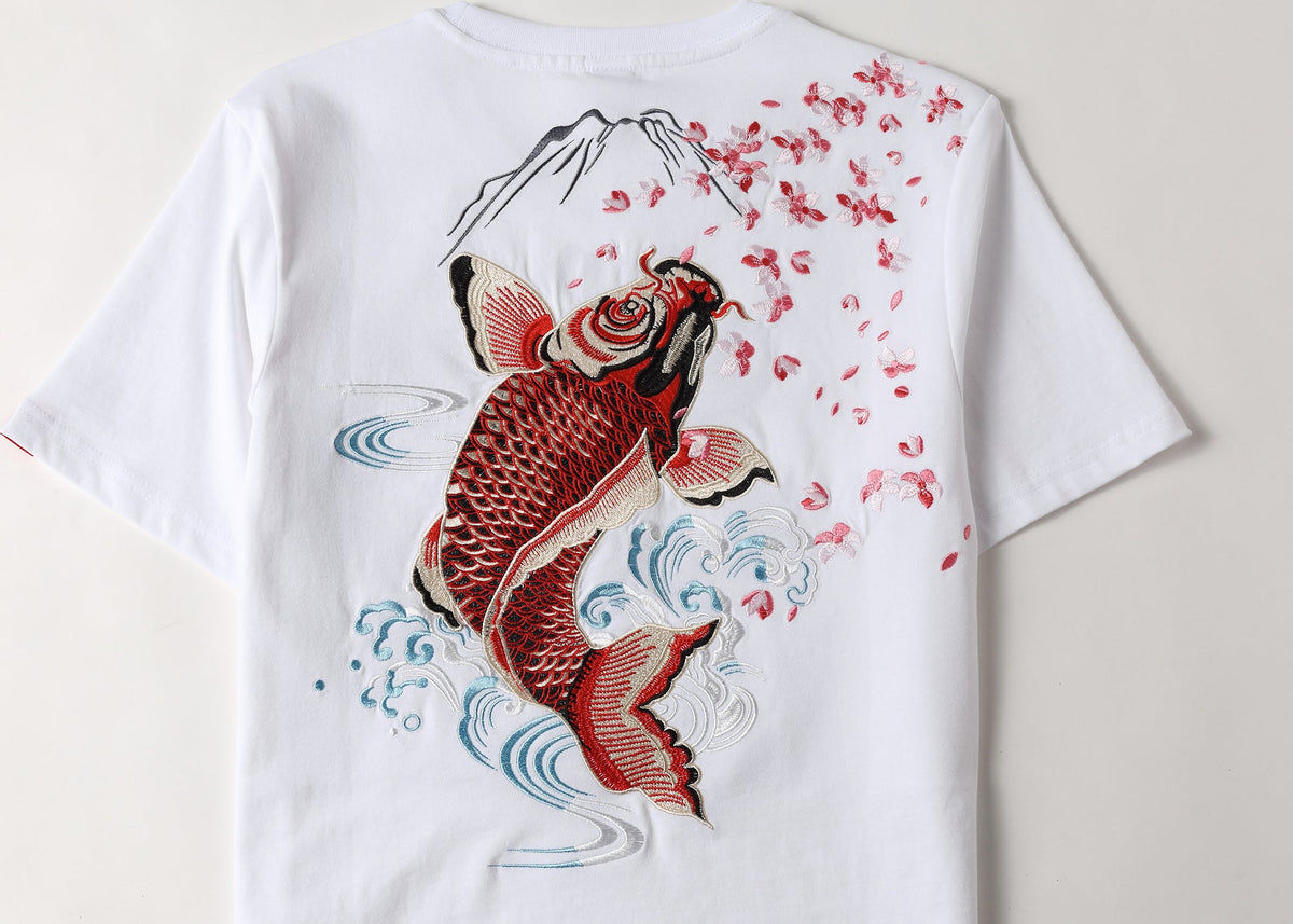 KH628 Red Koi Fish Embroidered Tee