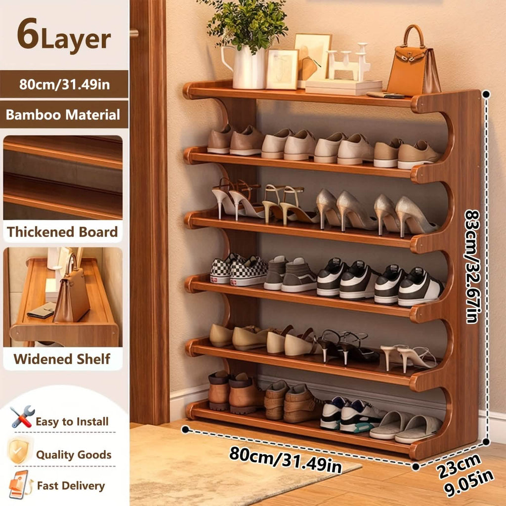 Bamboo Shoe Rack Organizer – 5 or 6 Tier, Space-Saving Storage