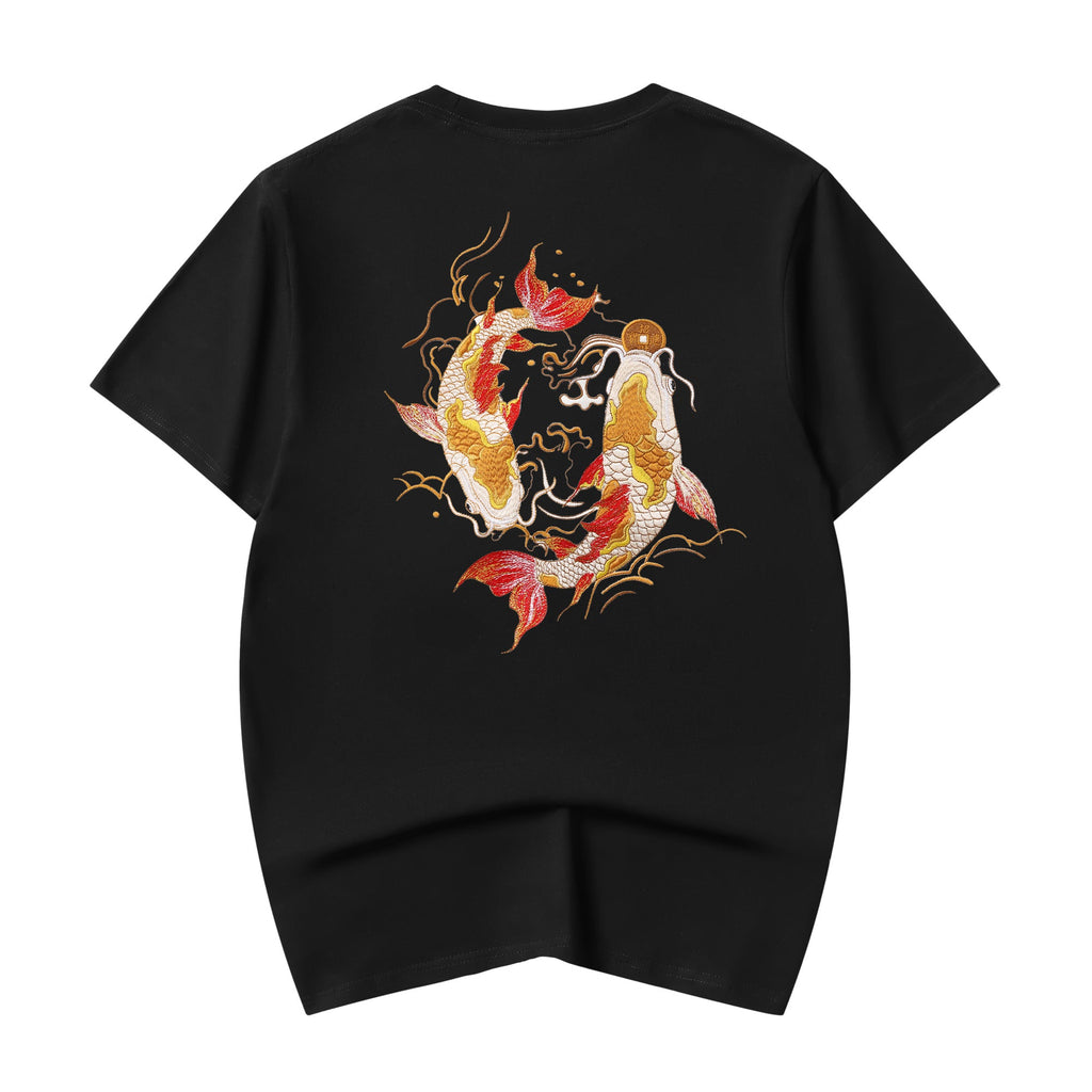 KH852 Golden Koi Fish Embroidery Tee