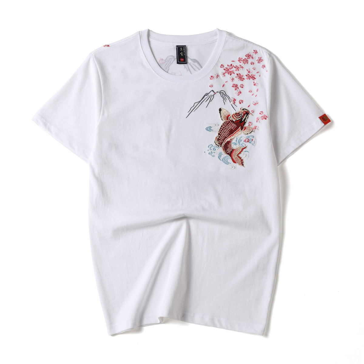 KH628 Red Koi Fish Embroidered Tee