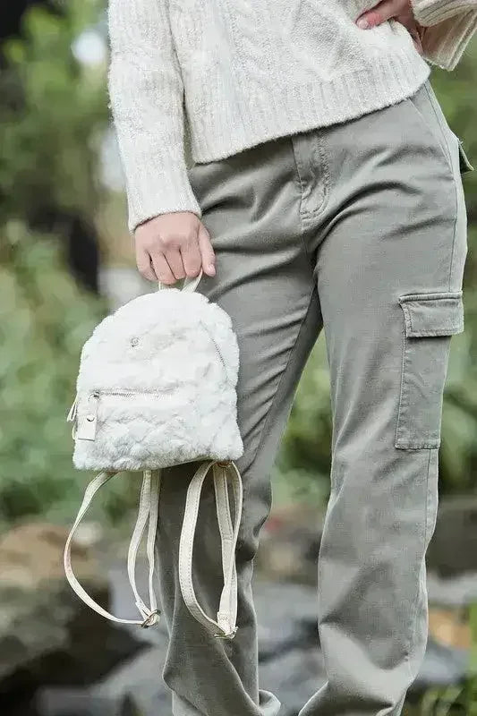 Vegan Fur Mini Backpack - Quilted Eco Bag | Femstylo