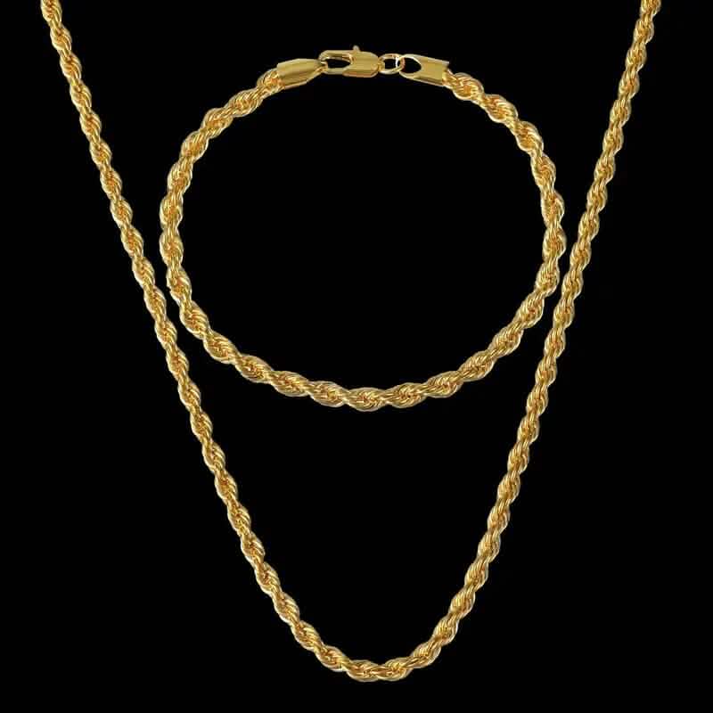 18K Gold European Classic Twist Necklace + Bracelet