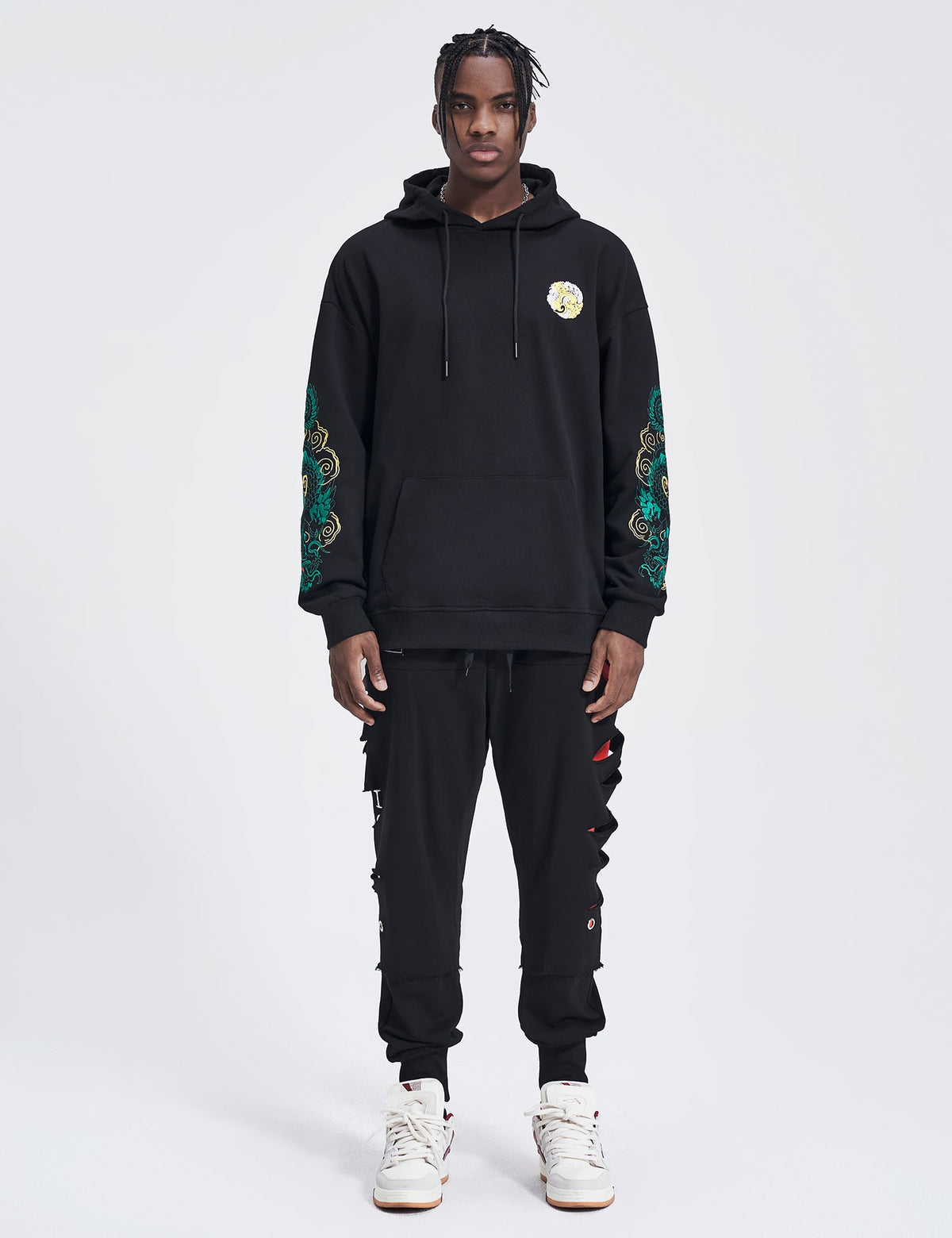 WSY340 Emerald Dragon Embroidery Hoodie