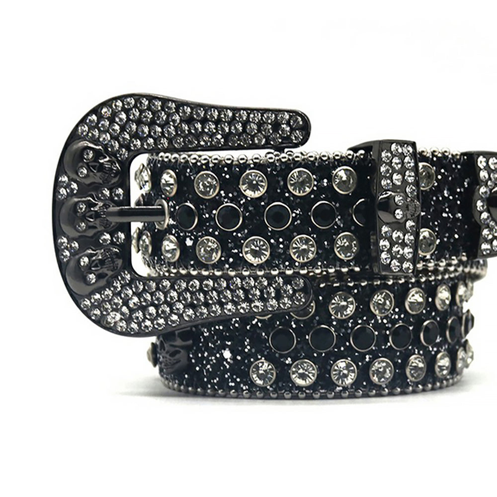 Black Skull With Black & Crystal Rhinestone Belt