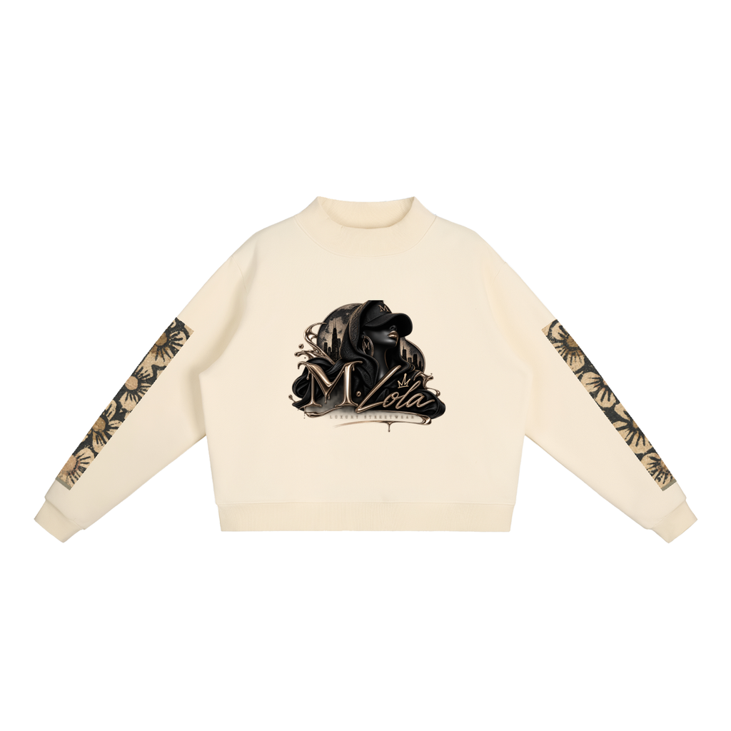 M.Lola "Playing "Card" Essential Fleece Mock-Neck Crew Sweatshirt