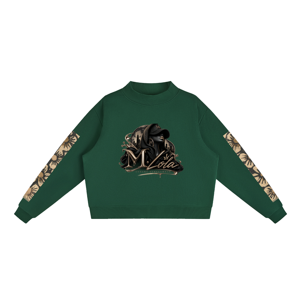 M.Lola "Playing "Card" Essential Fleece Mock-Neck Crew Sweatshirt