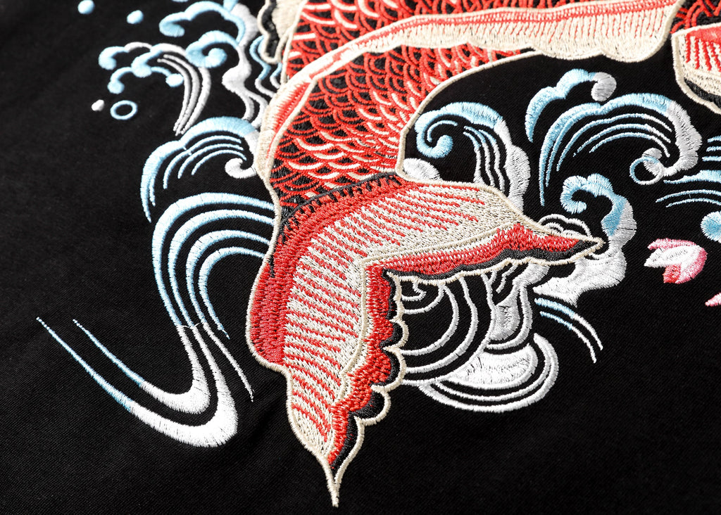 KH628 Red Koi Fish Embroidered Tee