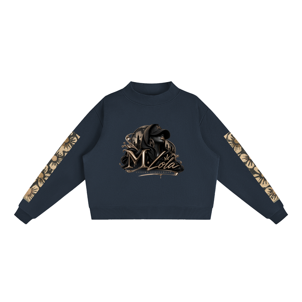 M.Lola "Playing "Card" Essential Fleece Mock-Neck Crew Sweatshirt