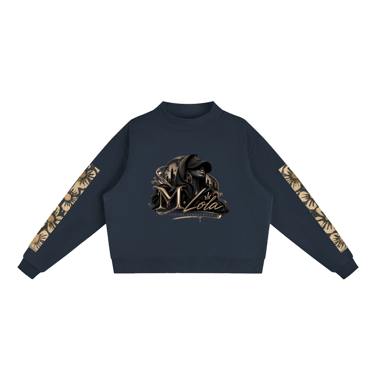 M.Lola "Playing "Card" Essential Fleece Mock-Neck Crew Sweatshirt