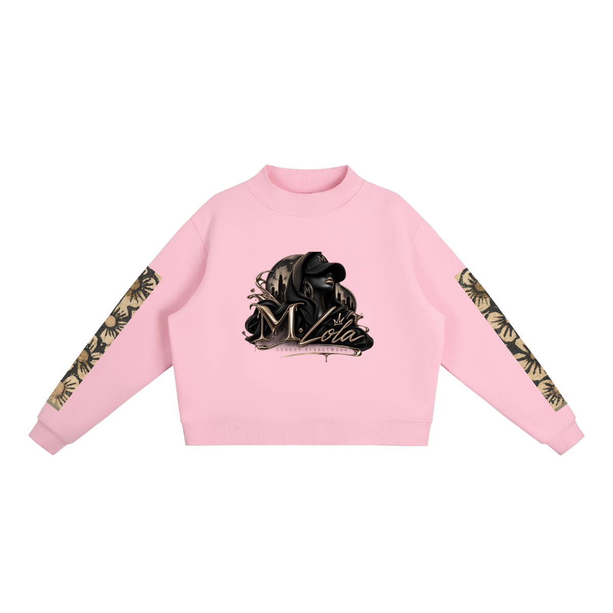 M.Lola "Playing "Card" Essential Fleece Mock-Neck Crew Sweatshirt