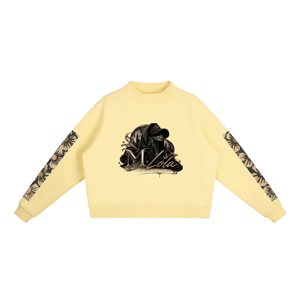 M.Lola "Playing "Card" Essential Fleece Mock-Neck Crew Sweatshirt