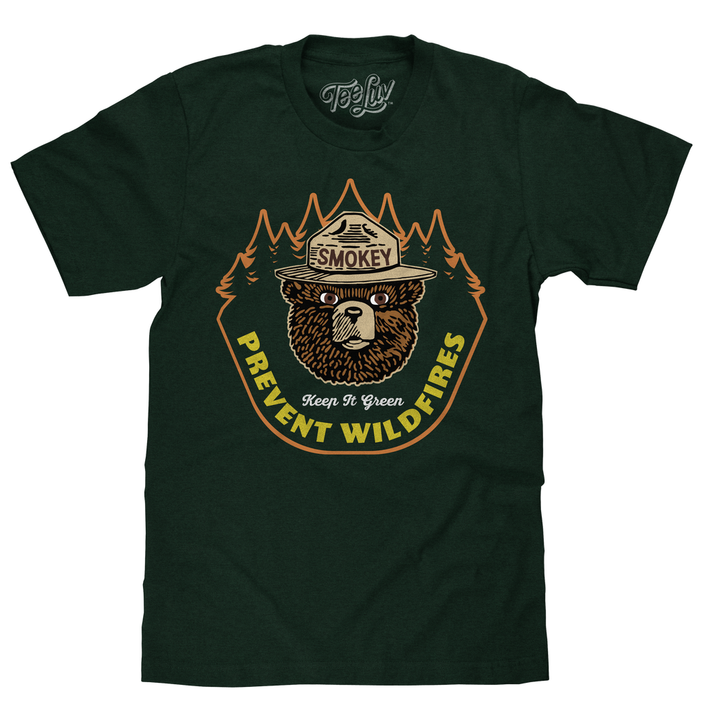 Smokey Bear Keep It Green Prevent Wildfires T-Shirt - Forest Green