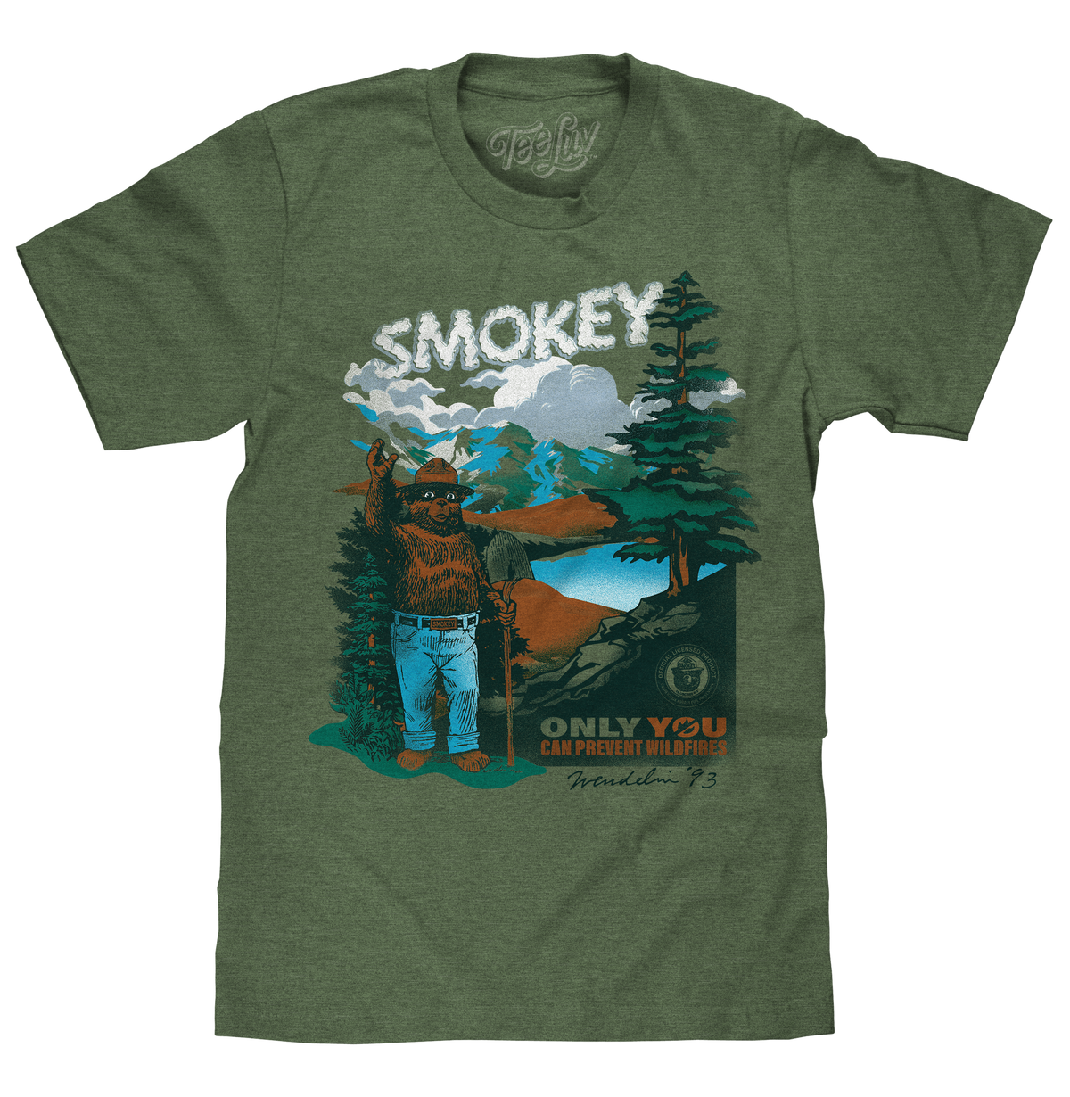 Smokey Bear Only You Can Prevent Wildfires Retro Graphic T-Shirt - Canyon Green