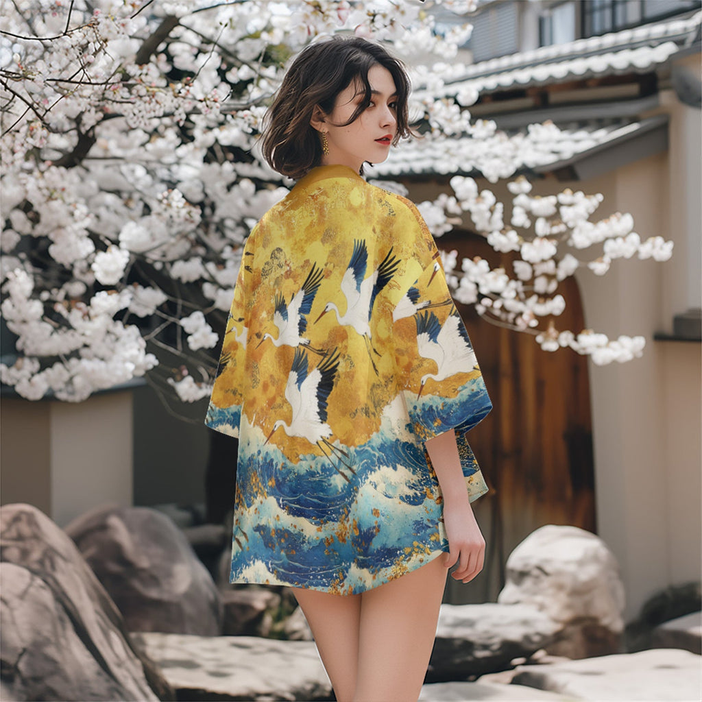 K21 Golden Cranes Kimono