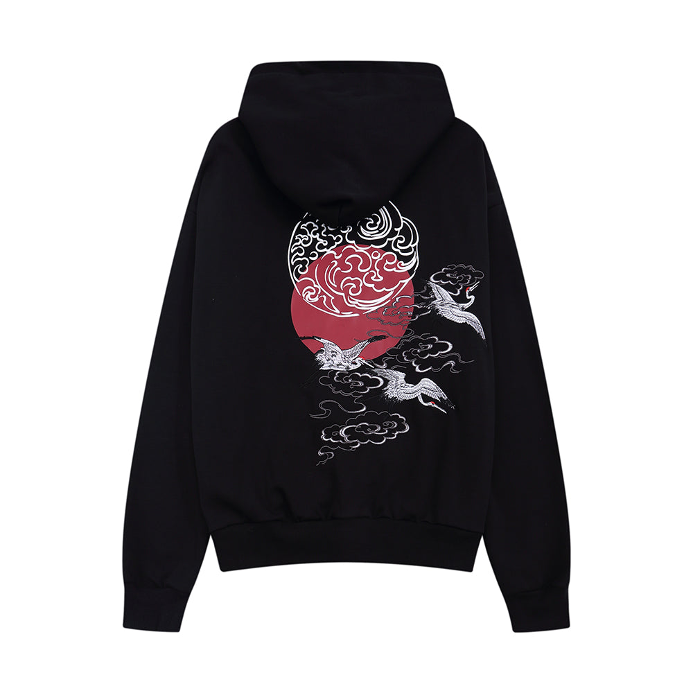 YE735 Red Suns Cranes Hoodie