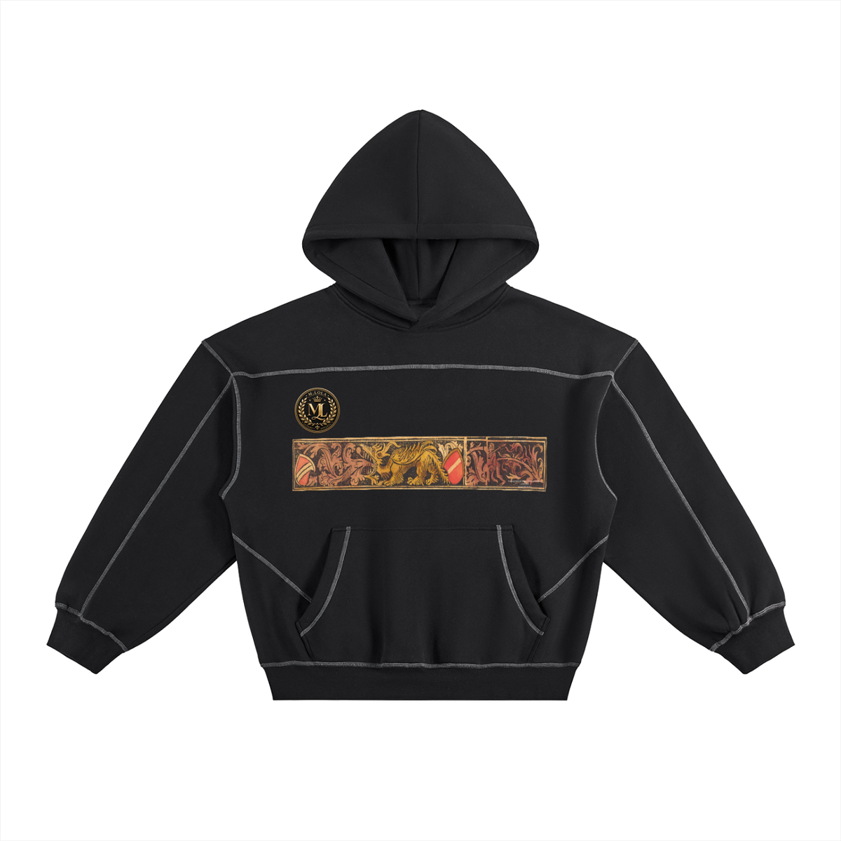 M.Lola “Dragon” Contrast-Stitched Boxy Fleece Hoodie