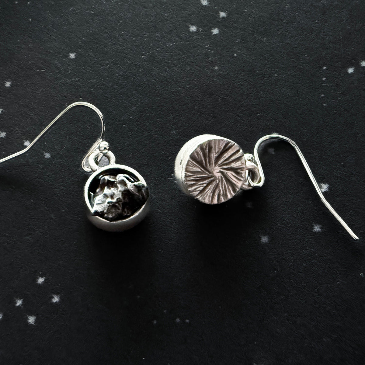 Small Round Raw Meteorite Dangle or Stud Earrings