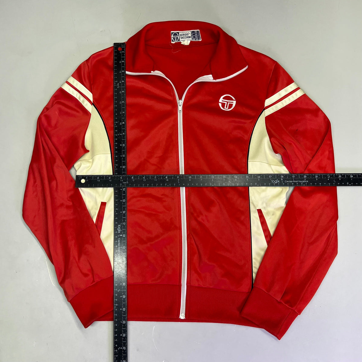 SERGIO TACCHINI Sportswear Track Suit Zip Up Jacket US Sz 40 Red/Cream (Used)
