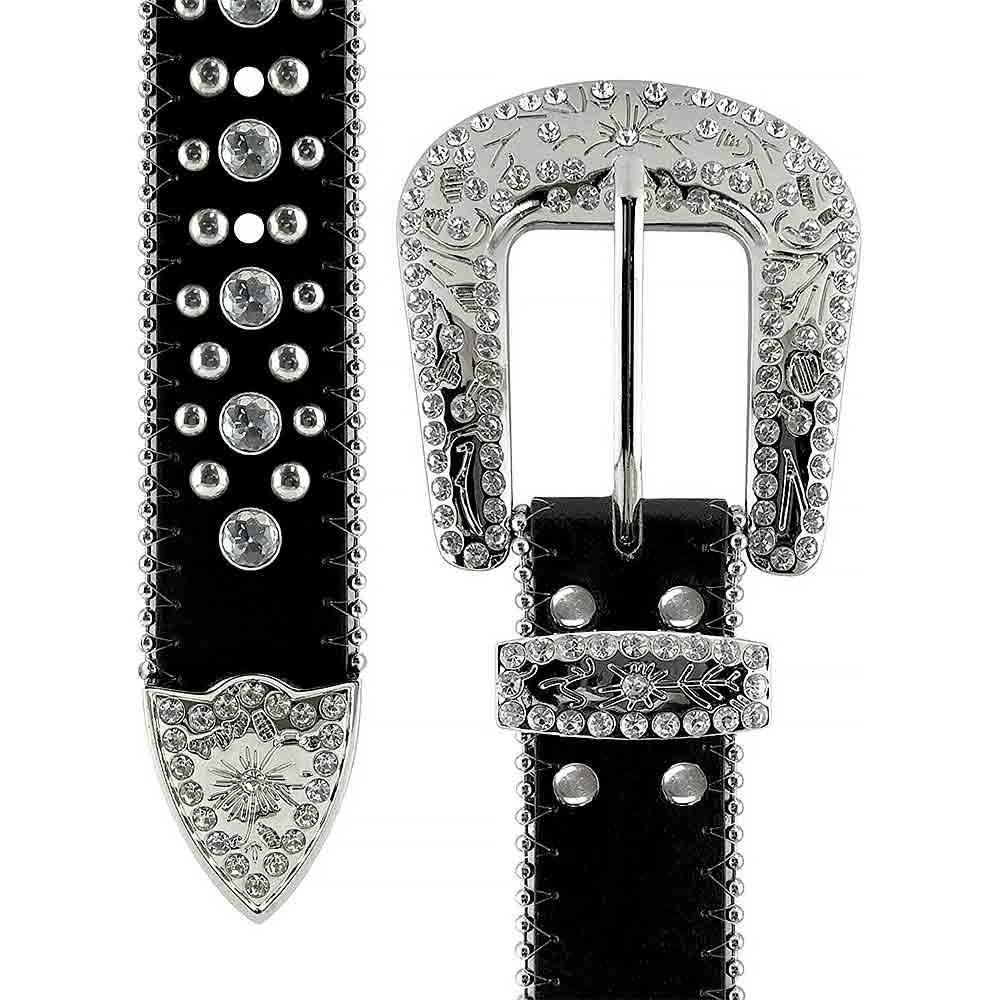 Black Scout With Studs And White Stones Studded Rhinestones Belts