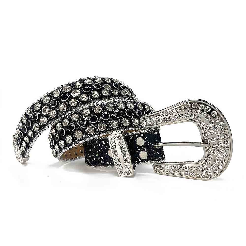 Black Strap With Black & Diamond White Studded Rhinestone BB Belt