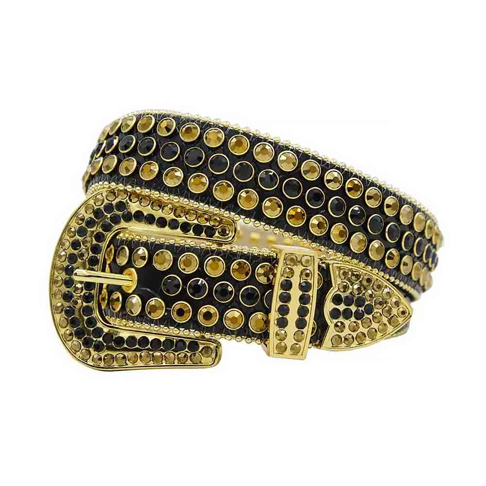 Black Strap With Black & Gold Studded Rhinestone Belt