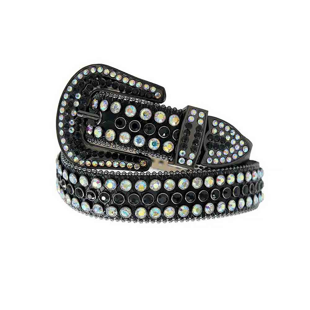 Black Strap With Black & Multi Color Studded Rhinestone Belt