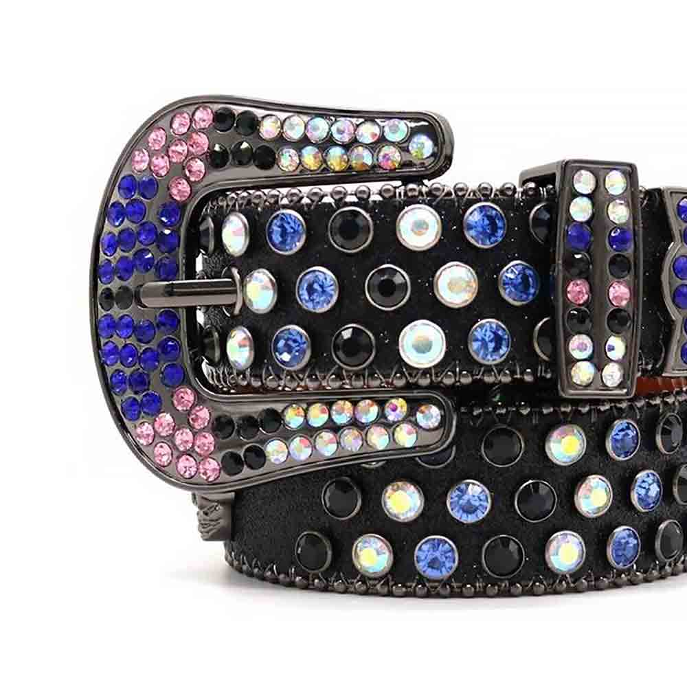 Black Skull Strap With Multi Studded Rhinestone Belt