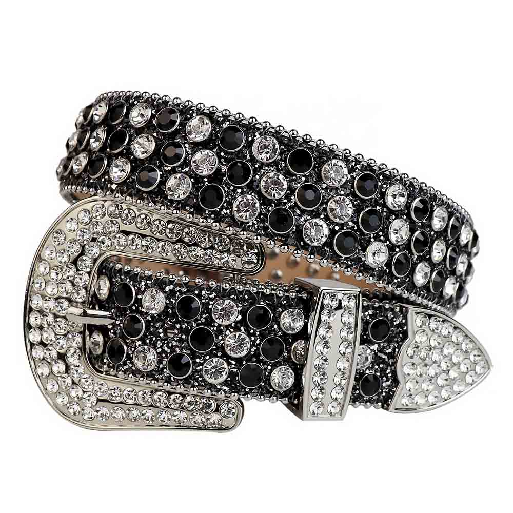 Black Strap With Black & White Studded Rhinestone Belt