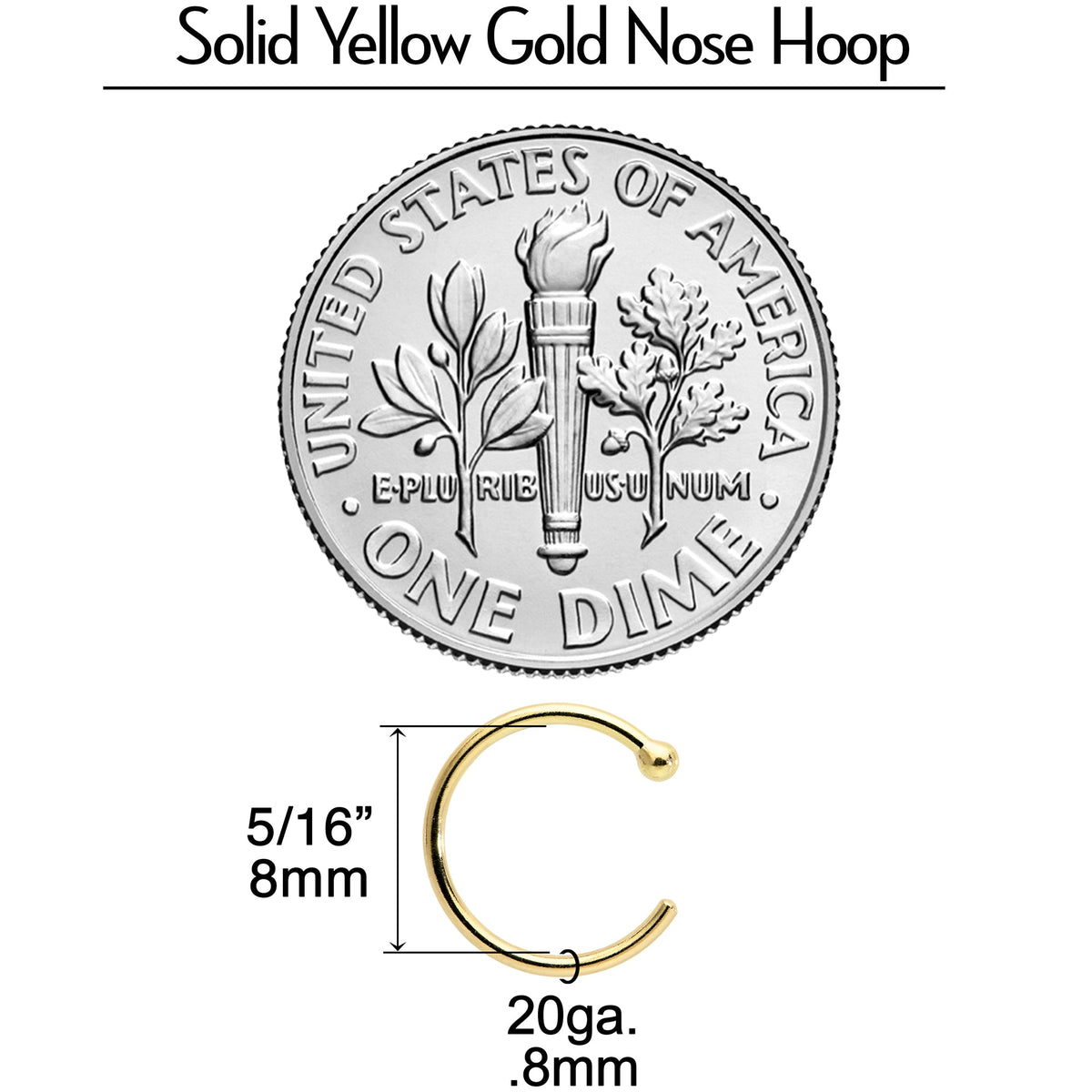 20G 5/16 Solid 18K Yellow Gold Nose Hoop