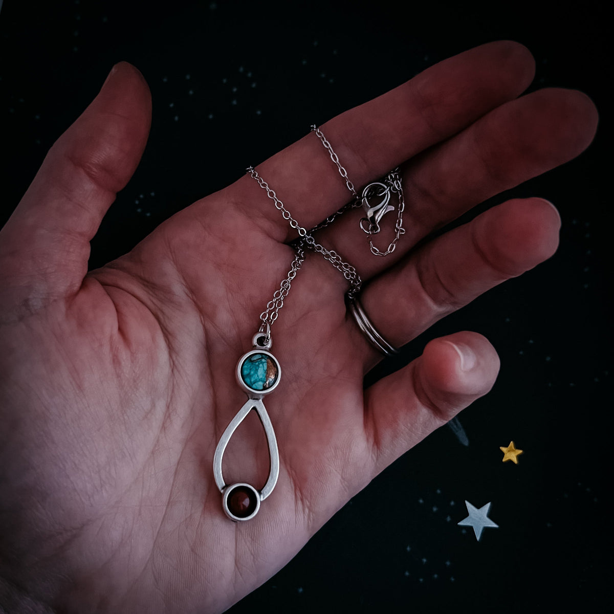 Journey to Mars Necklace - Copper Chrysocolla Earth and Red Jasper Mars