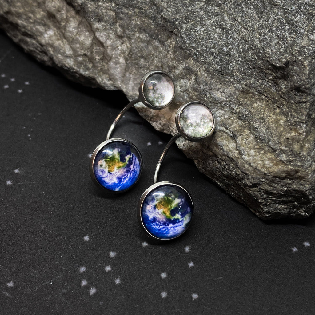 Earth and Moon Ear Jacket Earrings