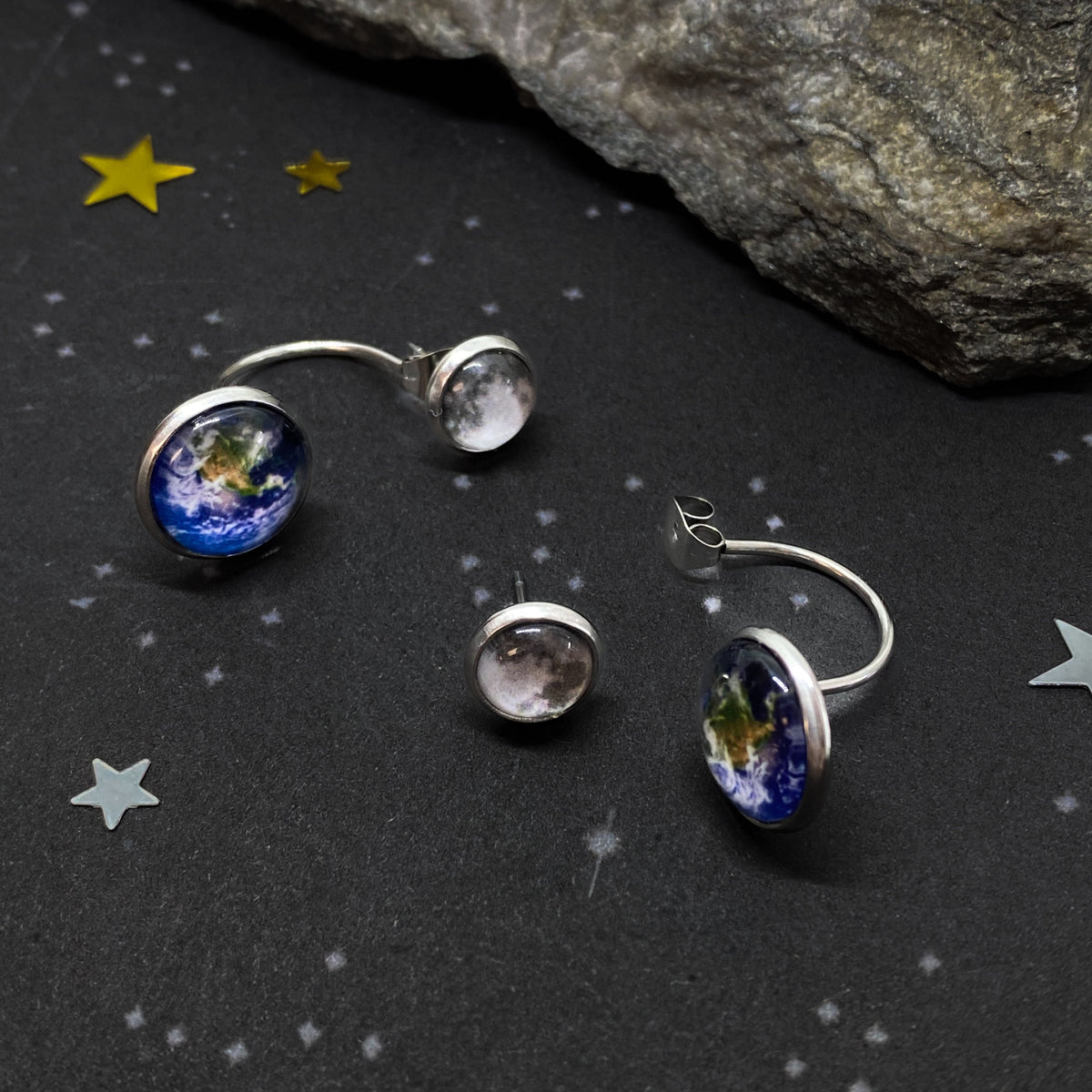 Earth and Moon Ear Jacket Earrings
