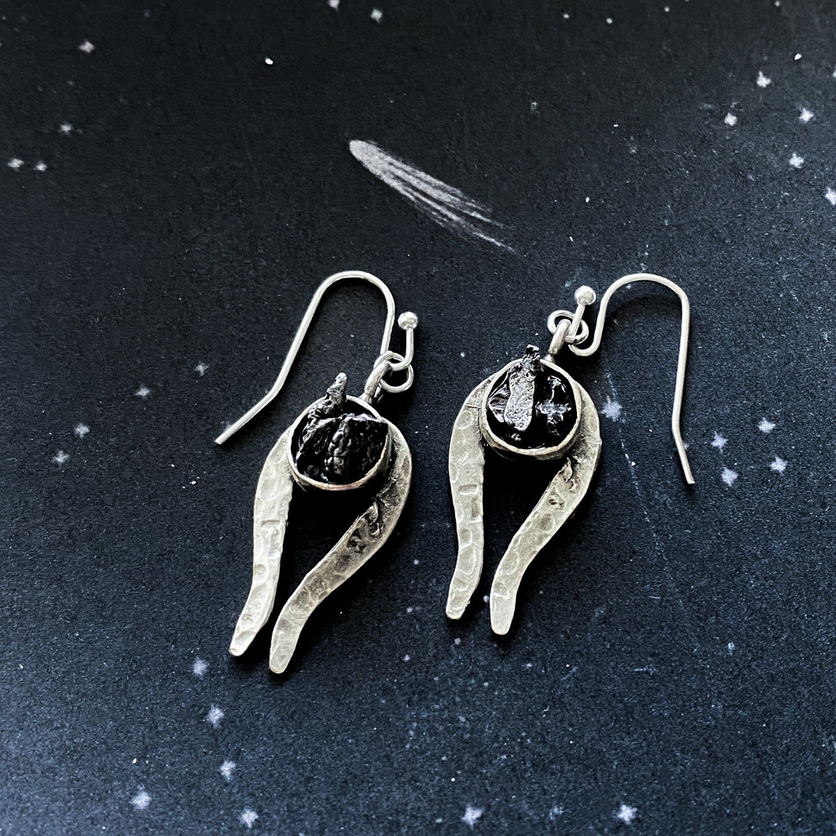 Comet Earrings with Authentic Meteorite