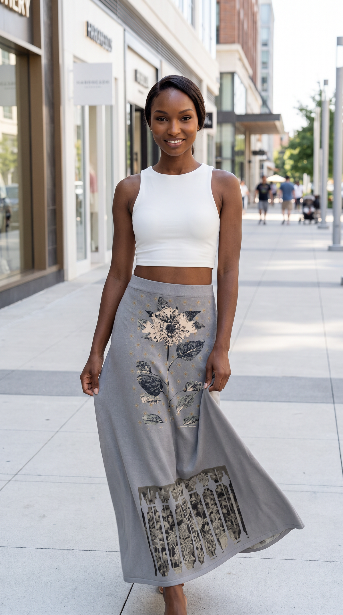 M.Lola “Floral” Women's Solid Color Knit Maxi Skirt