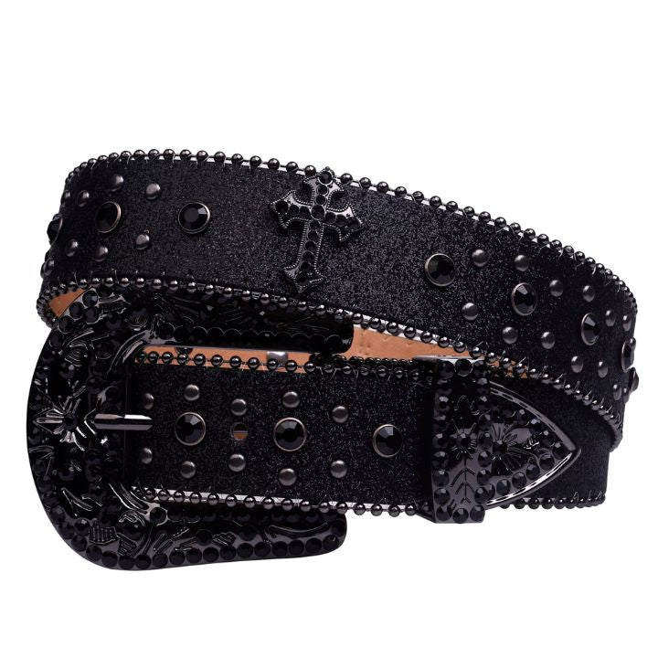 Black Cross Stones With Black Studded Rhinestone Belts