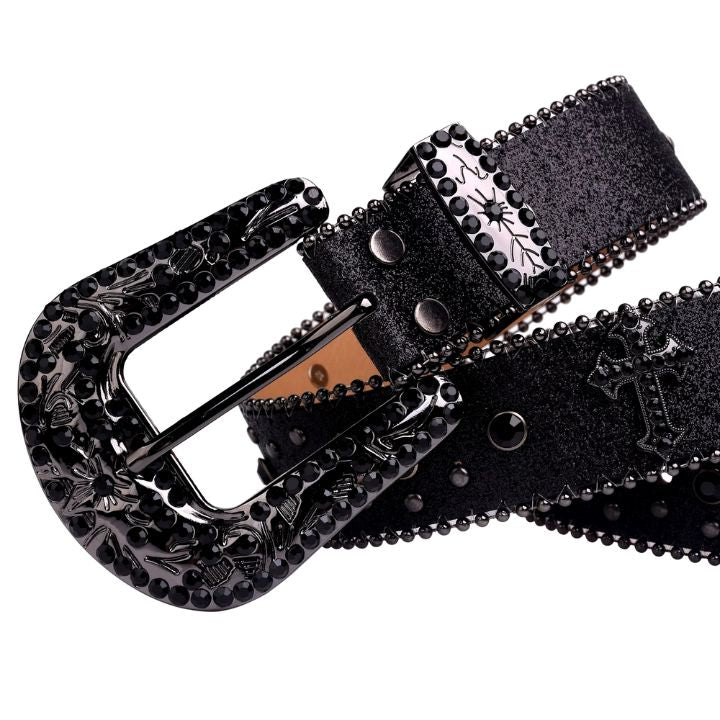 Black Cross Stones With Black Studded Rhinestone Belts