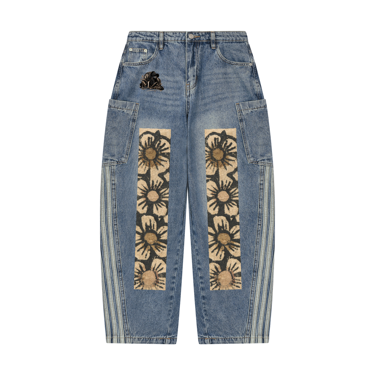 M.Lola "Playing Card" Women's Vintage Wash Barrel Leg Jeans