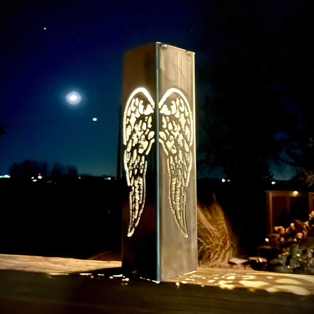 Angel Wing Solar Luminary Pillar - Steel