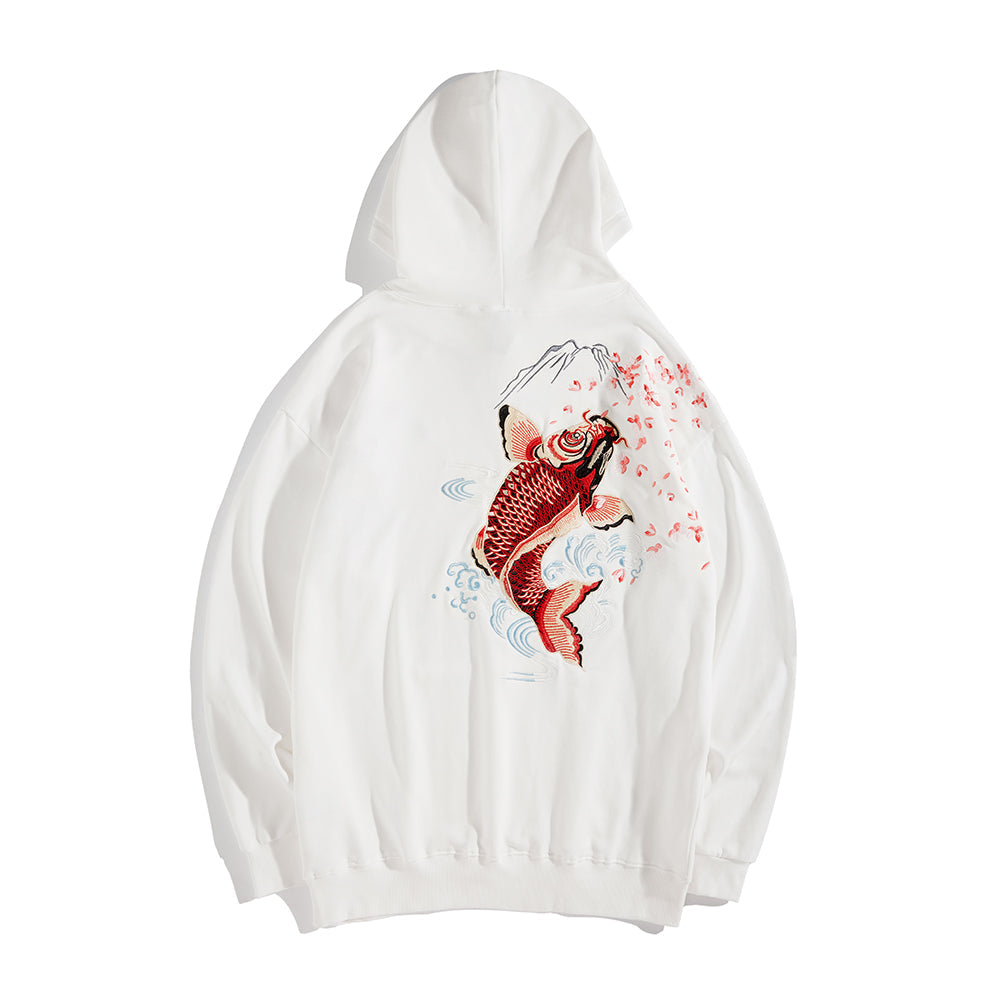 KH9197 Red Koi Embroidery Hoodie
