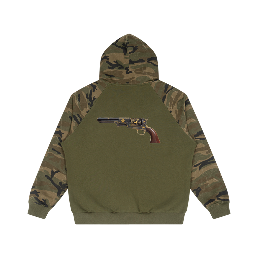 M.Lola “Colt” Unisex Camo-Splice Raglan Zip Hoodie