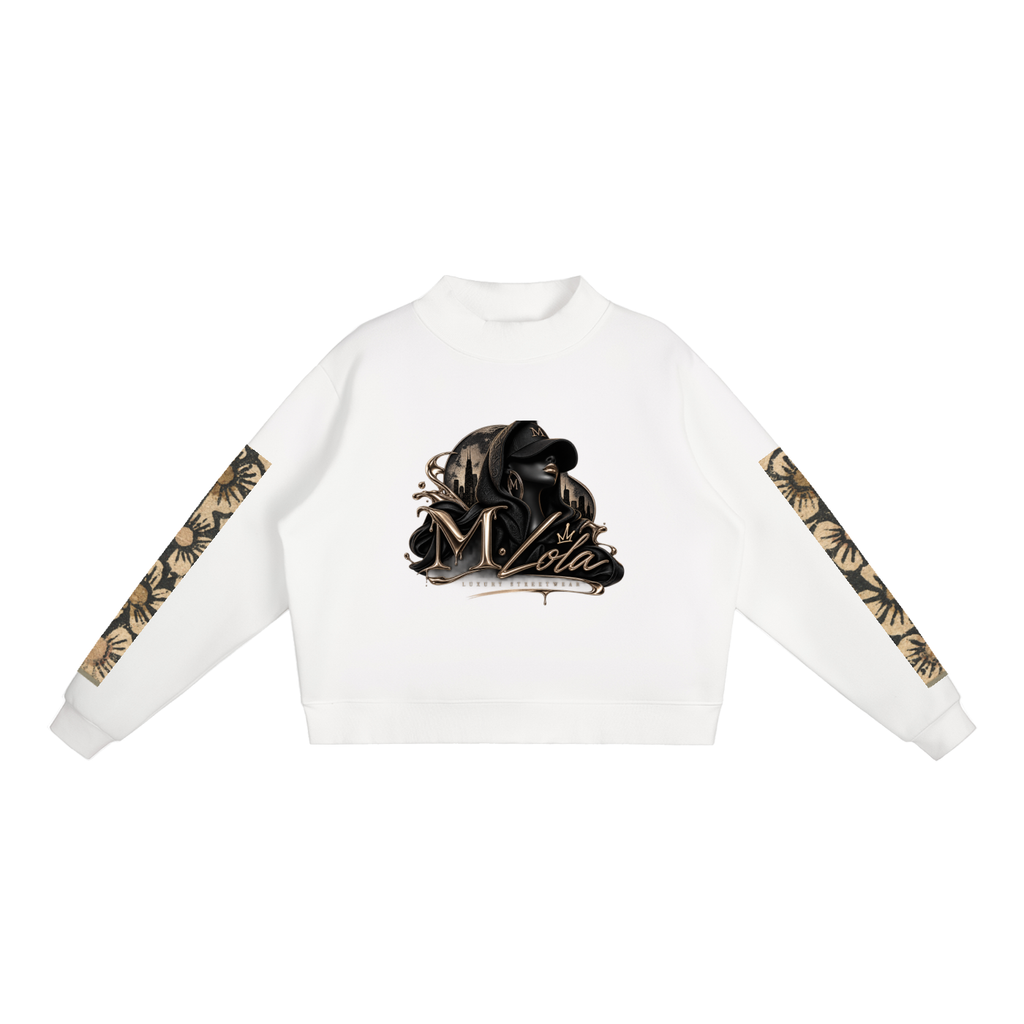 M.Lola "Playing "Card" Essential Fleece Mock-Neck Crew Sweatshirt