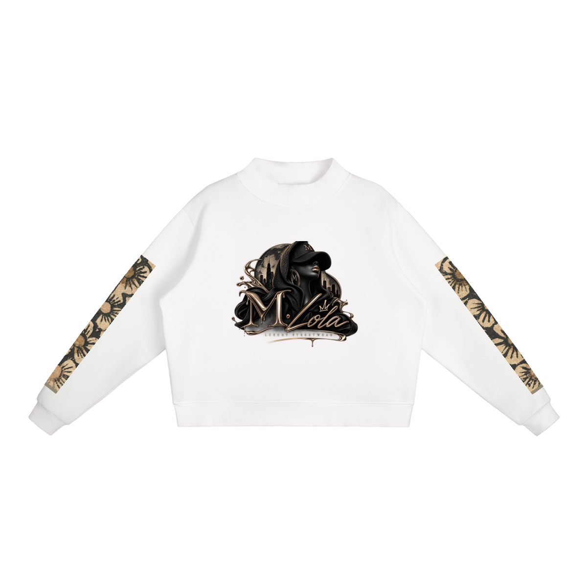 M.Lola "Playing "Card" Essential Fleece Mock-Neck Crew Sweatshirt