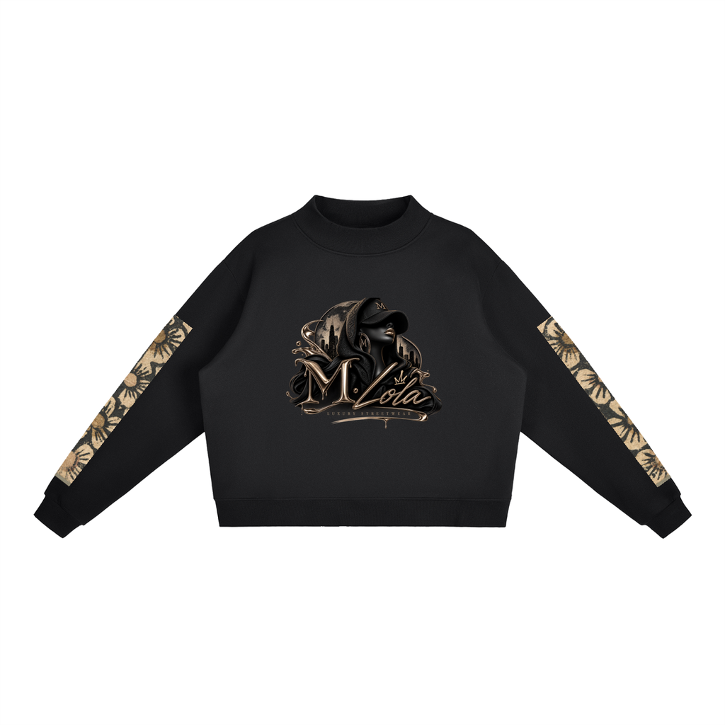 M.Lola "Playing "Card" Essential Fleece Mock-Neck Crew Sweatshirt