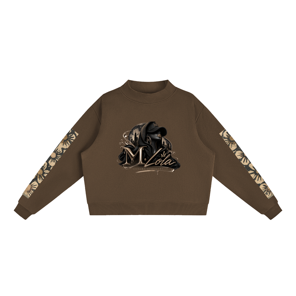 M.Lola "Playing "Card" Essential Fleece Mock-Neck Crew Sweatshirt
