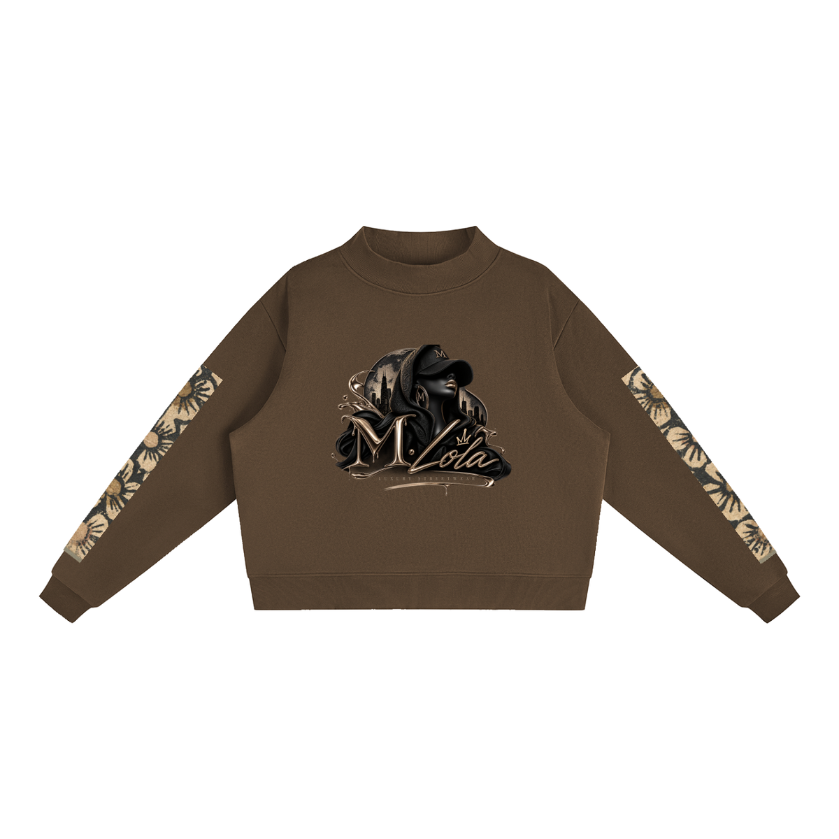 M.Lola "Playing "Card" Essential Fleece Mock-Neck Crew Sweatshirt