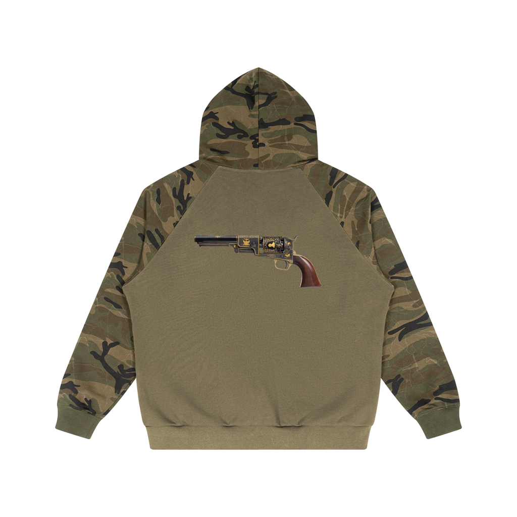 M.Lola “Colt” Unisex Camo-Splice Raglan Zip Hoodie