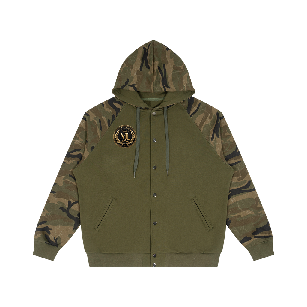 M.Lola “Colt” Unisex Camo-Splice Raglan Zip Hoodie