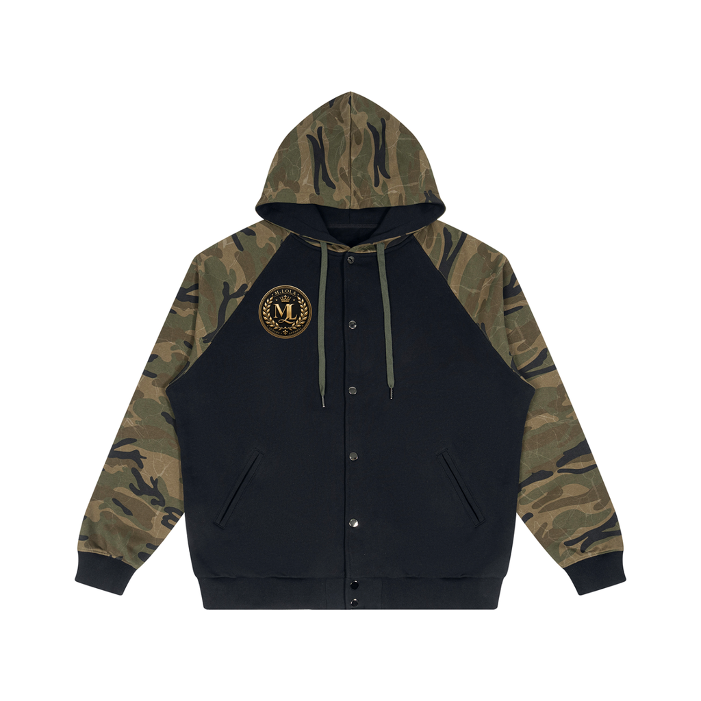 M.Lola “Colt” Unisex Camo-Splice Raglan Zip Hoodie