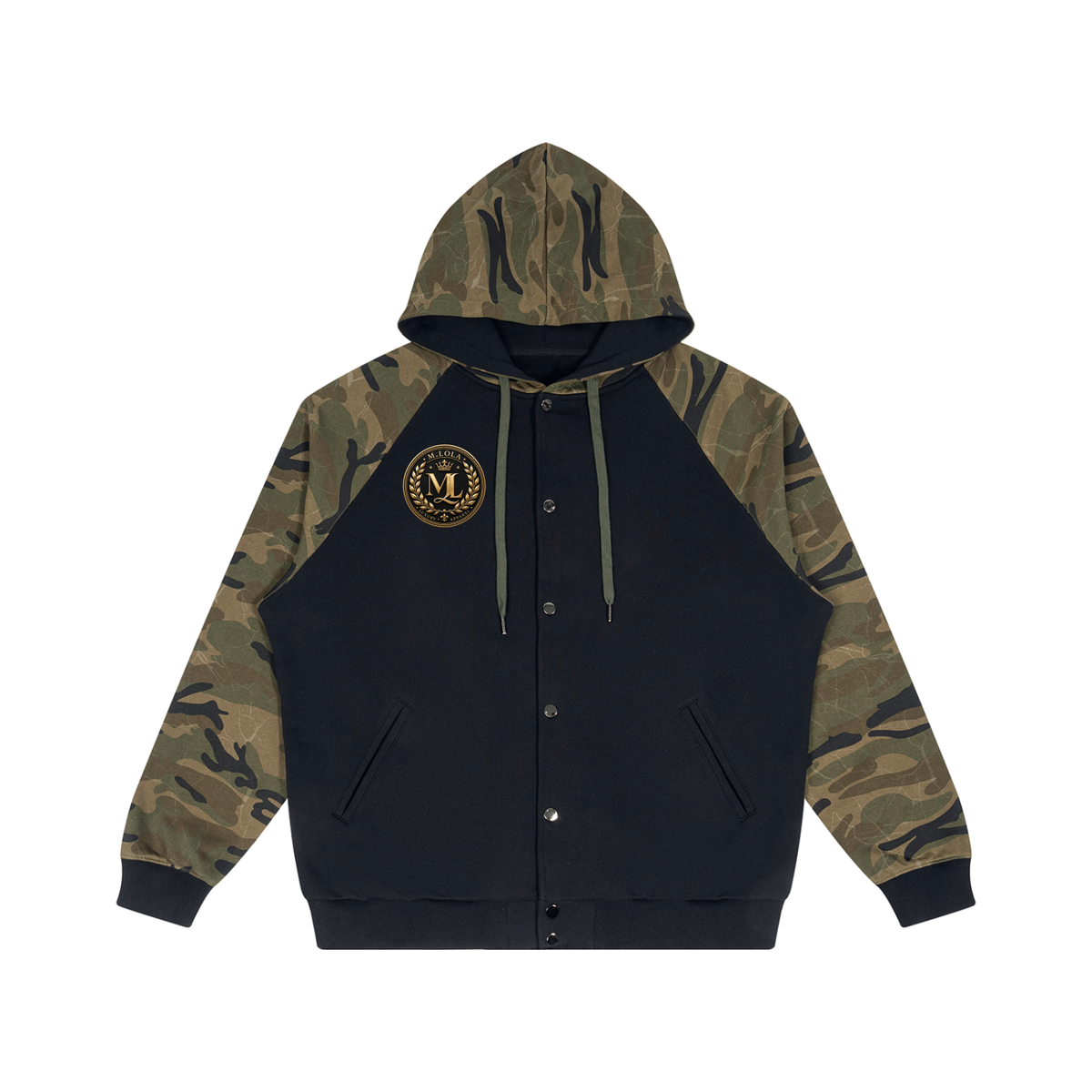 M.Lola “Colt” Unisex Camo-Splice Raglan Zip Hoodie