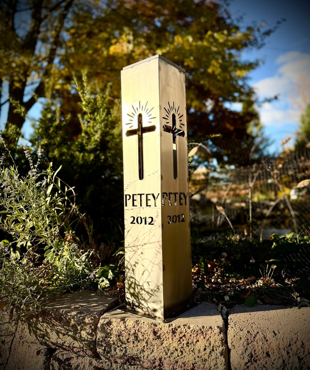 Eternal Light Solar Pillar - Steel Cross